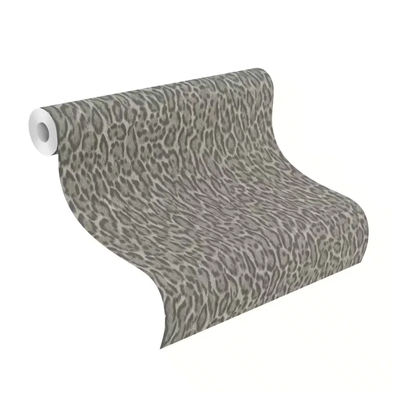 Rasch Atelier Tissé 613261 Gri Leopar Desenli Duvar Kağıdı Gri ve füme tonlarında keten dokulu leopar desenli Rasch Atelier Tisse 613261 duvar kağıdı