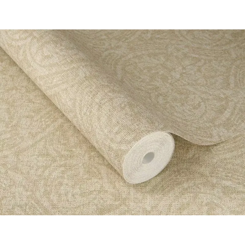 Vizon bej tonlarında keten dokulu damask desenli Rasch Atelier Tisse 613322 duvar kağıdı
