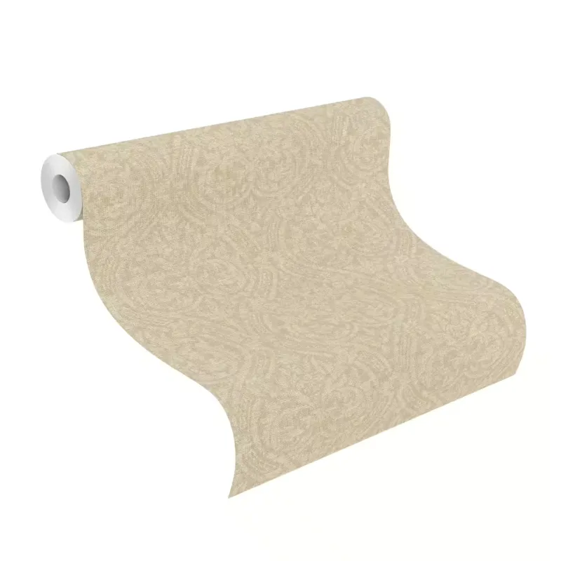 Vizon bej tonlarında keten dokulu damask desenli Rasch Atelier Tisse 613322 duvar kağıdı