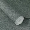 Rasch Atelier Tissé 613346 Yeşil Keten Dokulu Duvar Kağıdı Yeşil tonlarında keten dokulu damask desenli Rasch Atelier Tisse 613346 duvar kağıdı