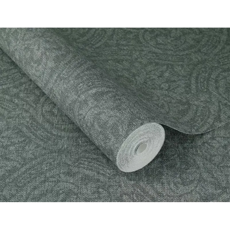 Rasch Atelier Tissé 613346 Yeşil Keten Dokulu Duvar Kağıdı Yeşil tonlarında keten dokulu damask desenli Rasch Atelier Tisse 613346 duvar kağıdı