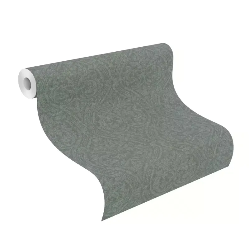Rasch Atelier Tissé 613346 Yeşil Keten Dokulu Duvar Kağıdı Yeşil tonlarında keten dokulu damask desenli Rasch Atelier Tisse 613346 duvar kağıdı