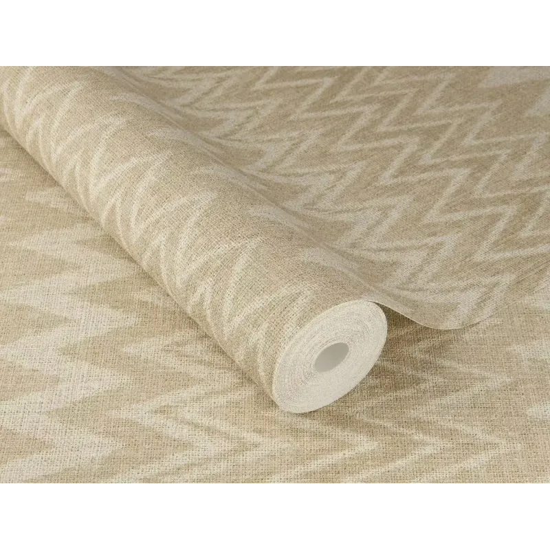 Rasch Atelier Tissé 613650 Bej Keten Dokulu Duvar Kağıdı Bej tonlarında keten dokulu zigzag geometrik desenli Rasch Atelier Tisse 613650 duvar kağıdı