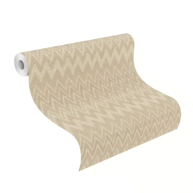 Rasch Atelier Tissé 613650 Bej Keten Dokulu Duvar Kağıdı Bej tonlarında keten dokulu zigzag geometrik desenli Rasch Atelier Tisse 613650 duvar kağıdı