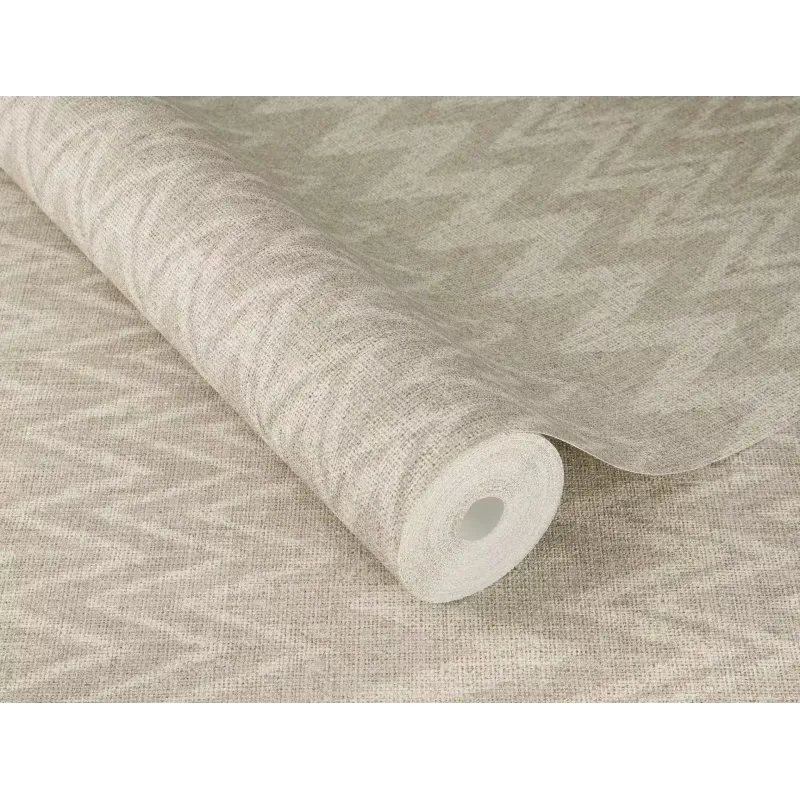 Bej ve krem tonlarında keten dokulu geometrik balıksırtı desenli Rasch Atelier Tisse 613667 duvar kağıdı