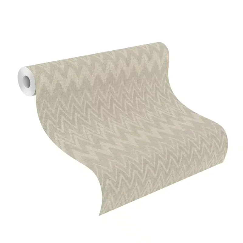 Bej ve krem tonlarında keten dokulu geometrik balıksırtı desenli Rasch Atelier Tisse 613667 duvar kağıdı