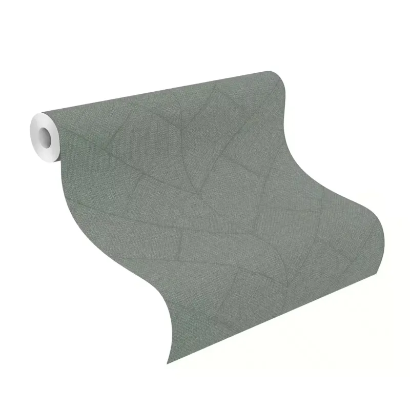 Rasch Atelier Tissé 613766 Yeşil Keten Dokulu Geometrik Duvar Kağıdı Yeşil tonlarında keten dokulu geometrik balıksırtı desenli Rasch Atelier Tisse 613766 duvar kağıdı
