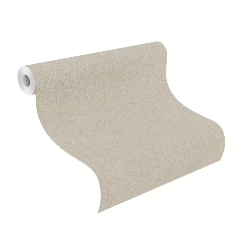 Vizon ve koyu bej tonlarında keten dokulu düz desenli Rasch Atelier Tisse 613889 duvar kağıdı