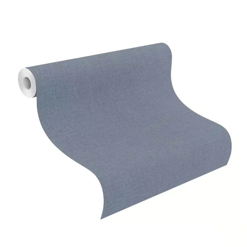 Mavi ve lacivert tonlarında keten dokulu düz desenli Rasch Atelier Tisse 613995 duvar kağıdı