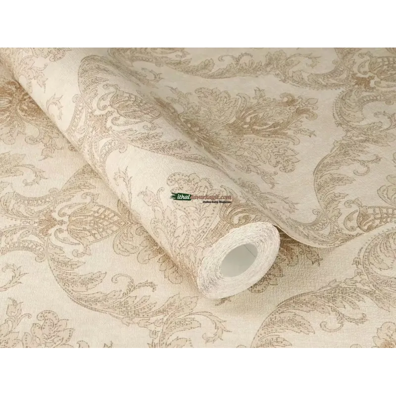 Rasch Golden Hour 941265 Damask Desenli Duvar Kağıdı Soft bej ve krem zemin üzerinde zarif altın vizon tonlarında klasik damask desenli modern salon duvar kağıdı