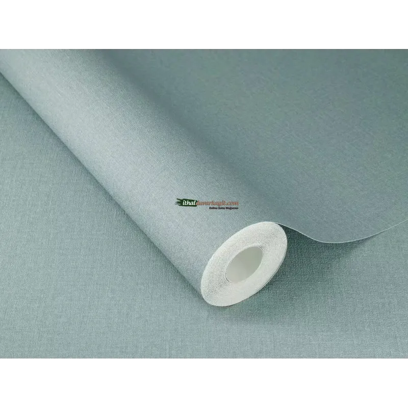 Rasch Golden Hour 983555 Mavi Gri Keten Dokulu Duvar Kağıdı Soft mavi gri tonlarında minimalist keten kumaş tekstürlü düz desenli modern salon duvar kağıdı
