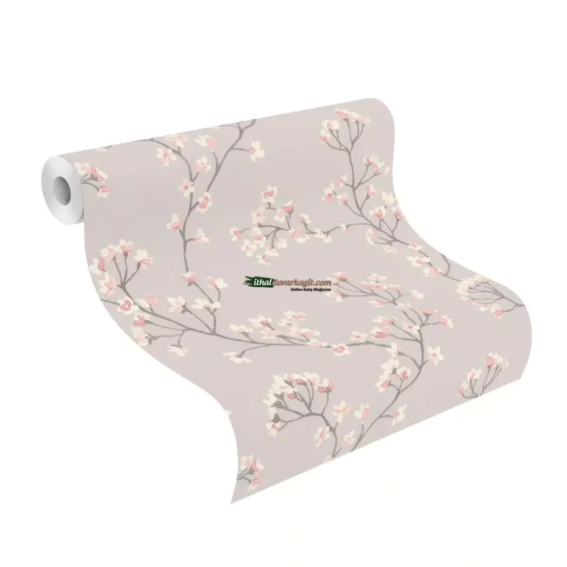 Beltesto 792713 Lila Pembe Sakura Duvar Kağıdı Beltesto 792713 lila pembe zeminli suluboya kiraz çiçeği bahar dalı desenli rulo ithal elyaf duvar kağıdı