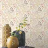 Beltesto 794533 krem zeminli soft pembe kiremit yaprak ve kır çiçeği desenli rulo ithal elyaf duvar kağıdı
