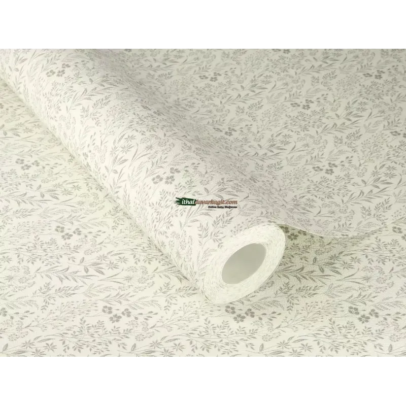 Country Living 970845 mat krem zemin soft gri antrasit tonlu çıtır kır çiçeği minik yaprak desenli ince gofreli rulo ithal duvar kağıdı