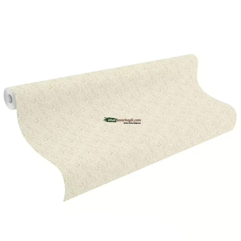 Country Living 970852 mat krem bej zemin soft yeşil gri tonlu çıtır kır çiçeği minik yaprak desenli ince gofreli rulo ithal duvar kağıdı