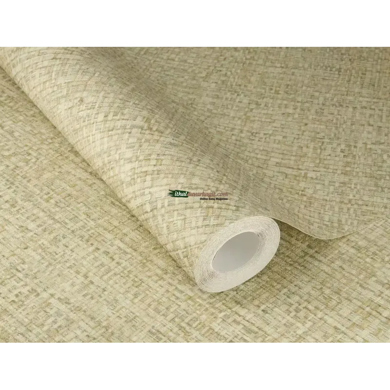 Country Living 970975 mat soft yeşil haki bej tonlarında kendinden sepet örgü lüks kumaş jüt dokulu kalın m2 rulo ithal duvar kağıdı