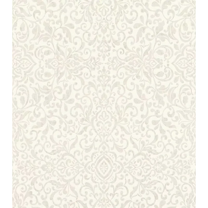 Rasch In Bloom Rosalie Krem Beyaz Damask Duvar Kağıdı Krem ve ekru zemin üzerine klasik şam damask desenli keten dokulu Alman mimari duvar kağıdı