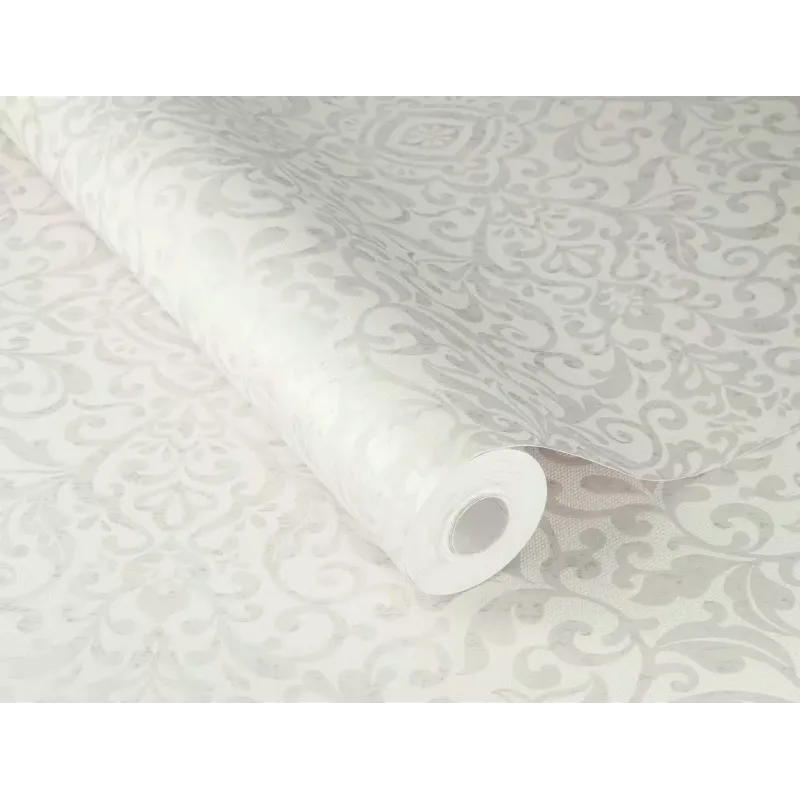 Rasch In Bloom Rosalie Krem Beyaz Damask Duvar Kağıdı Krem ve ekru zemin üzerine klasik şam damask desenli keten dokulu Alman mimari duvar kağıdı