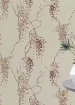 Rasch In Bloom 412352 Krem Zemin Mor Salkım ve Dal Desenli Duvar Kağıdı, 5.33m²