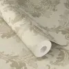 Krem zemin üzerine vizon ve bej tonlarında klasik damask desenli Alman mimari duvar kağıdı