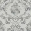 Rasch In Bloom Rosalie 412642 Gri Füme Damask Duvar Kağıdı Açık gri ve füme tonlarında vintage eskitme damask desenli Alman mimari duvar kağıdı