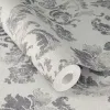 Rasch In Bloom Rosalie 412642 Gri Füme Damask Duvar Kağıdı Açık gri ve füme tonlarında vintage eskitme damask desenli Alman mimari duvar kağıdı