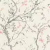 Rasch In Bloom 413250 Pembe Sakura Çiçekli Duvar Kağıdı Kırık beyaz zemin üzerine pembe ve gri sakura çiçekli Alman mimari duvar kağıdı