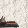 Rasch In Bloom 413250 Pembe Sakura Çiçekli Duvar Kağıdı Kırık beyaz zemin üzerine pembe ve gri sakura çiçekli Alman mimari duvar kağıdı