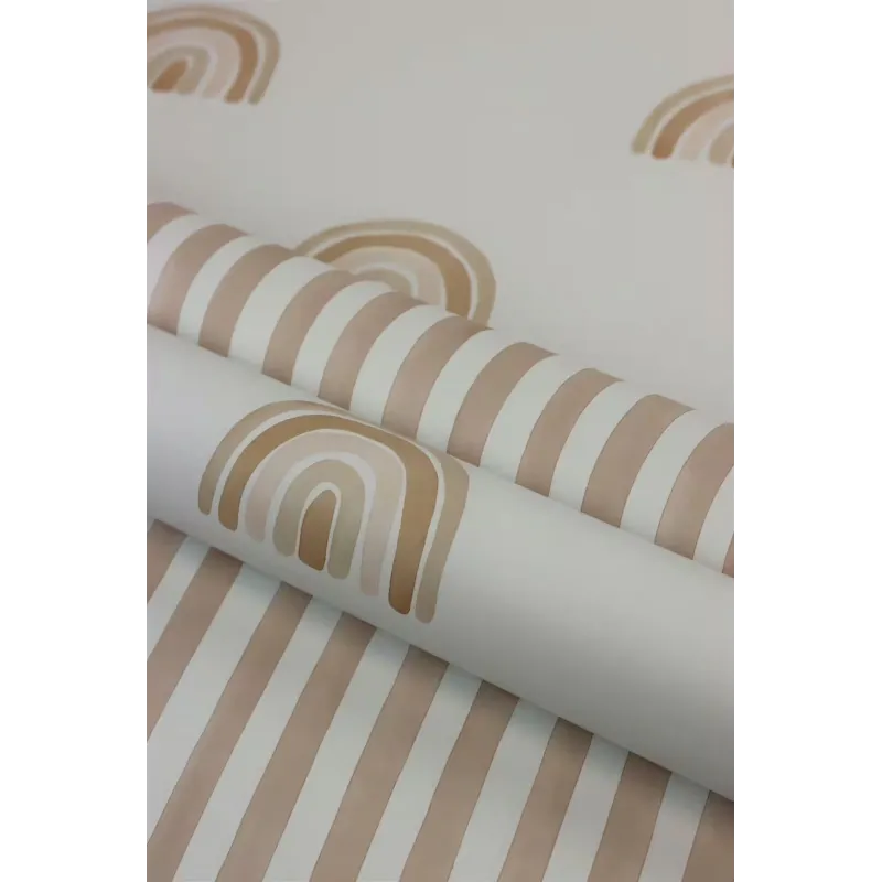 Rasch Kids World 2 252774 krem zeminli dikey ince pudra pembe ve bej çizgili sulu boya desenli çocuk odası duvar kağıdı