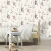 Rasch Kids World 2 300048 krem zeminli sulu boya efektli ayı baykuş tavşan kirpi ve ağaç desenli bebek odası duvar kağıdı