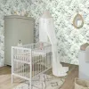 Rasch Kids World 2 300215 krem zeminli sulu boya soft yeşil okaliptüs ve botanik yaprak desenli bebek odası duvar kağıdı