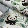 Rasch Kids World 2 301144 krem zeminli sulu boya yeşil okaliptüs yaprağı ve sevimli panda desenli bebek odası duvar kağıdı