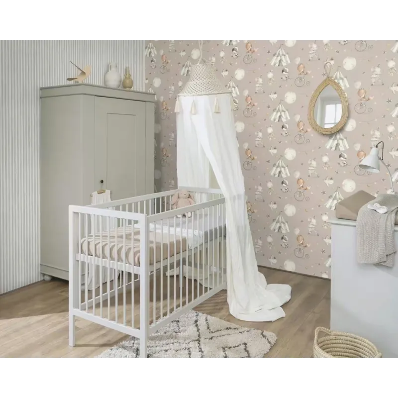 Rasch Kids World 2 vizon zemin üzerine sulu boya sirk çadırı ve bisikletli tilki desenli mat çocuk duvar kağıdı