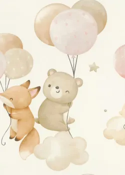 Rasch Kids World 2 302110 Pembe Balonlu Sevimli Hayvanlar Duvar Kağıdı 5.33 m²