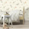 Rasch Kids World 2 302219 krem zeminli gezegen uçak teleskop ve sevimli tilki desenli Küçük Prens temalı çocuk duvar kağıdı