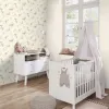 Rasch Kids World 2 302219 krem zeminli gezegen uçak teleskop ve sevimli tilki desenli Küçük Prens temalı çocuk duvar kağıdı