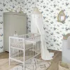 Rasch Kids World 2 321005 krem zeminli mavi hilal üzerinde uyuyan ayıcık bulut ve yıldız desenli bebek odası duvar kağıdı