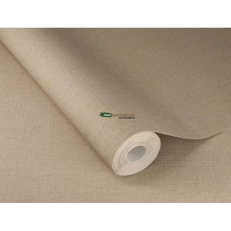 Unitex 820744 mat vizon kahve renkli dikey ince keten kumaş dokulu ithal elyaf rulo duvar kağıdı