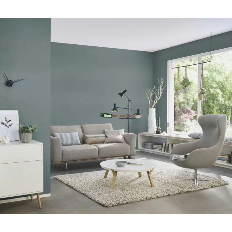Unitex 978452 mat füme renkli dikey ince keten kumaş dokulu ithal elyaf rulo duvar kağıdı