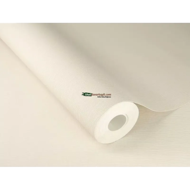 Unitex 981414 mat ekru renkli dikey ince keten kumaş dokulu ithal elyaf rulo duvar kağıdı