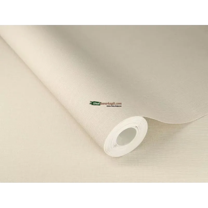 Unitex 981421 mat krem bej renkli dikey ince keten kumaş dokulu ithal elyaf rulo duvar kağıdı