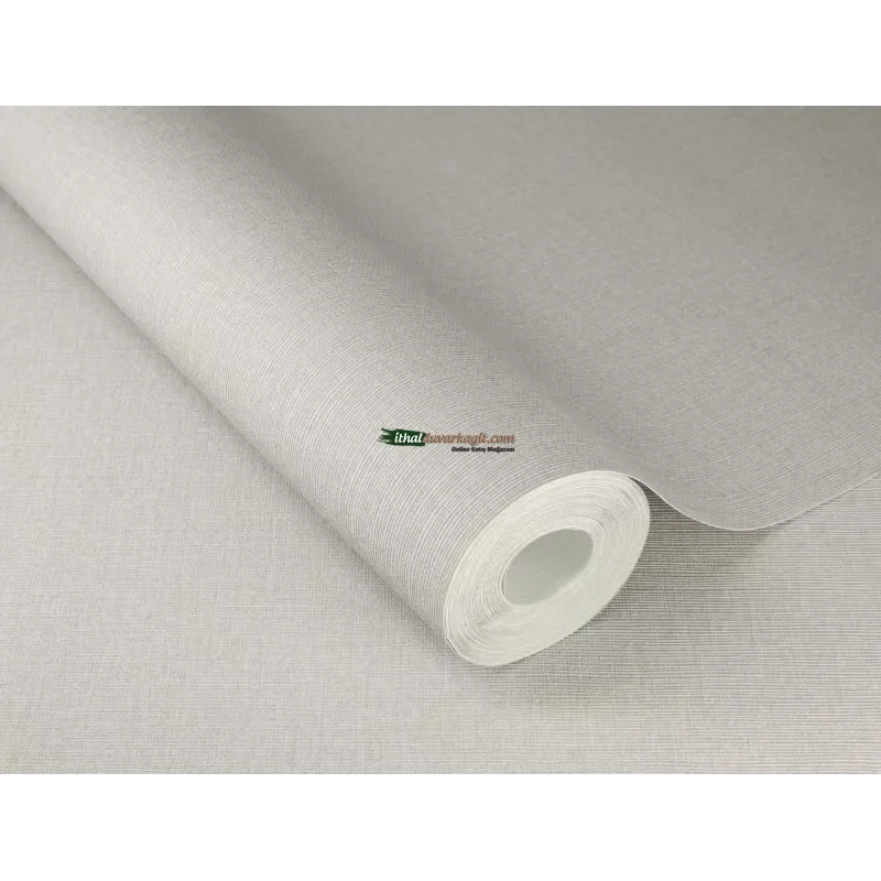 Unitex 981452 mat açık gri renkli dikey ince keten kumaş dokulu ithal elyaf rulo duvar kağıdı