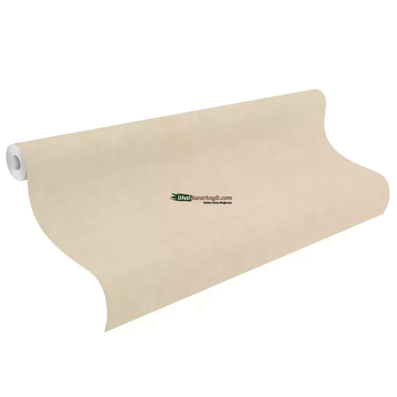 Unitex 990355 mat soft sahra bej renkli dikey ince keten kumaş dokulu ithal elyaf rulo duvar kağıdı