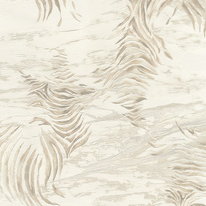 Roberto Cavalli No.9 RC21012 Duvar Kağıdı Krem zemin üzerine açık bej tonlarında kaplan desenli kabartma dokulu lüks duvar kağıdı