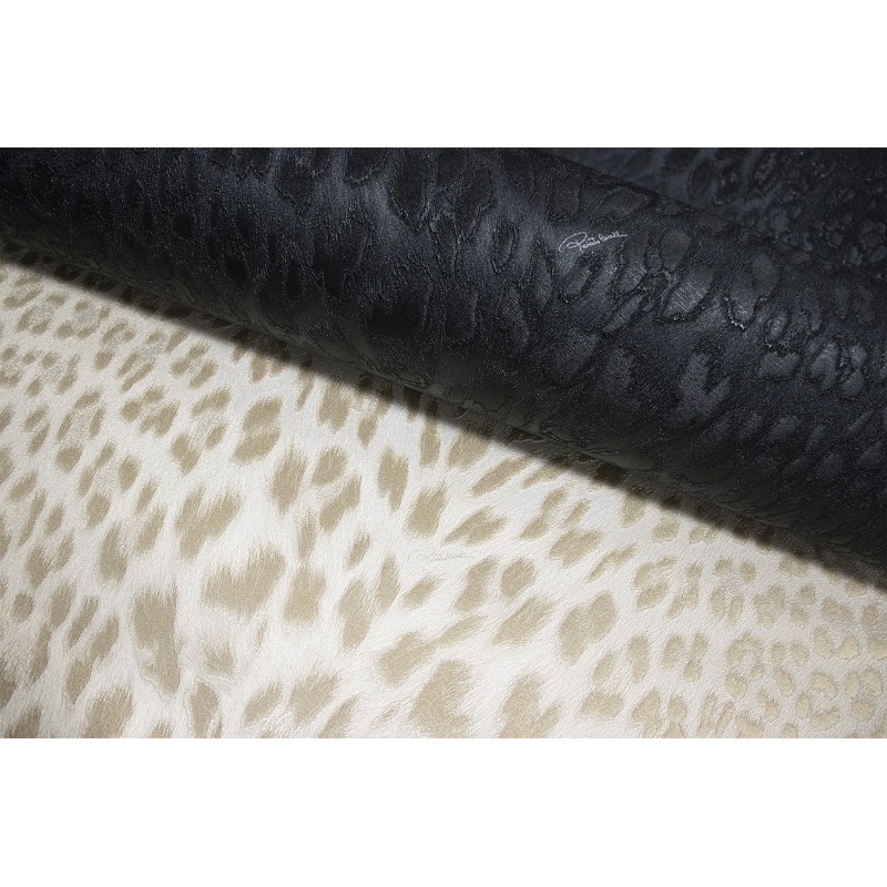 Roberto Cavalli No.9 RC21043 Duvar Kağıdı Krem zemin üzerine açık bej ve vizon tonlarında leopar desenli kabartma dokulu lüks duvar kağıdı