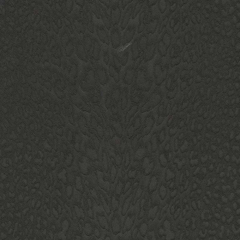 Roberto Cavalli No.9 RC21044 Duvar Kağıdı Siyah zemin üzerine ton-sür-ton leopar desenli kabartma dokulu lüks duvar kağıdı