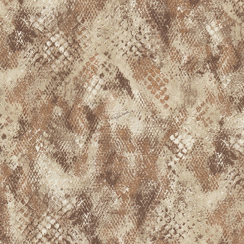 Roberto Cavalli No.9 RC21051 Duvar Kağıdı Krem ve bronz tonlarında piton yılan derisi desenli kabartma dokulu lüks duvar kağıdı
