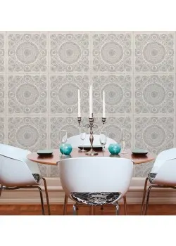 Versace VI 37055-1 Krem Altın Madalyon Desenli İtalyan Duvar Kağıdı, 7.04m²