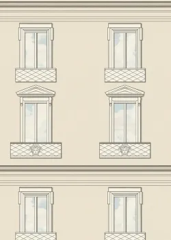 Versace VI 79132-2 Bej Krem Bina Pencere Desenli İtalyan Duvar Kağıdı, 7.04m²