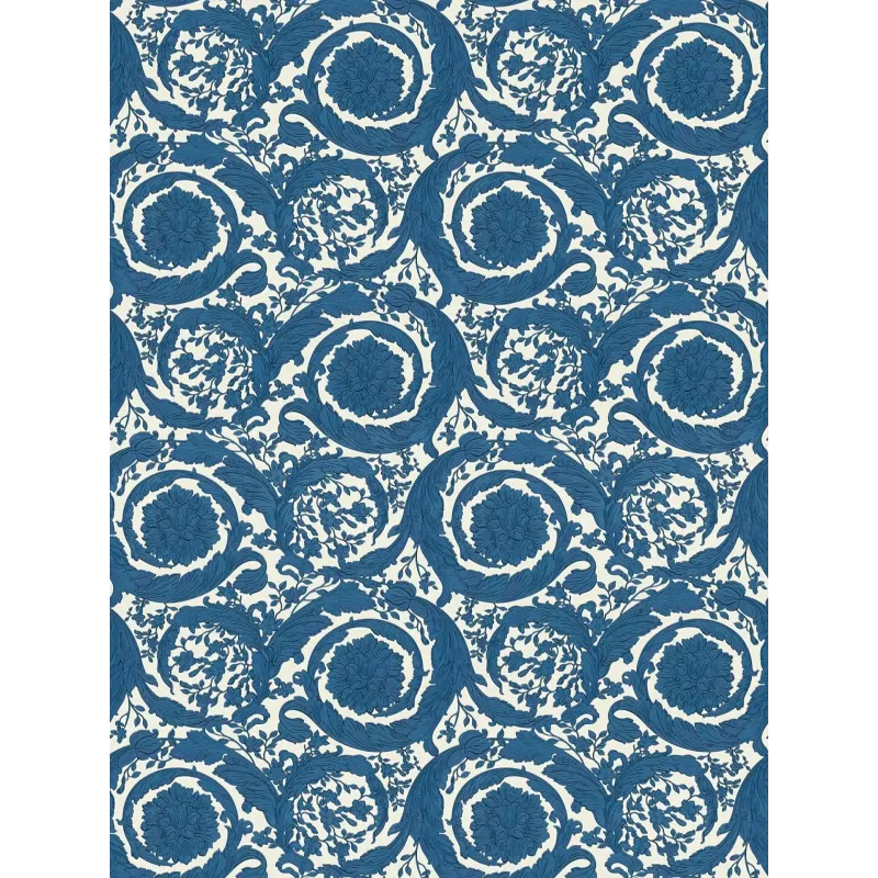 Versace VI 79135-4 Krem Mavi Barok Duvar Kağıdı Krem zemin üzerine canlı mavi barok yaprak desenli Versace VI 79135-4 duvar kağıdı